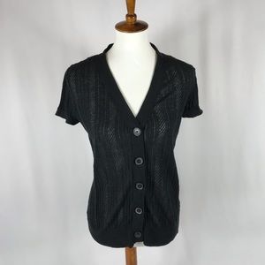 Mossimo Black Short Sleeve Button-up Sweater (L)